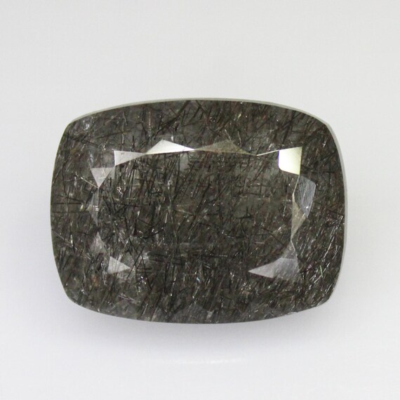 Natural Faceted Black Rutile Quartz: Cushion Shape Gemstone (19.35 Carats, 20x15x9 mm)