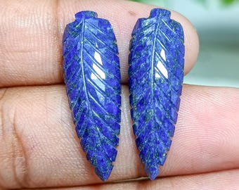 Lapis Lazuli Leaf Carving Pair: Handmade Gemstone Jewelry (31x10x5 MM)