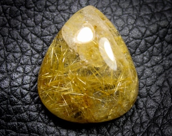 Golden Rutile Quartz Cabochon: Natural Pear-Shaped Gemstone (20x17x6 MM)