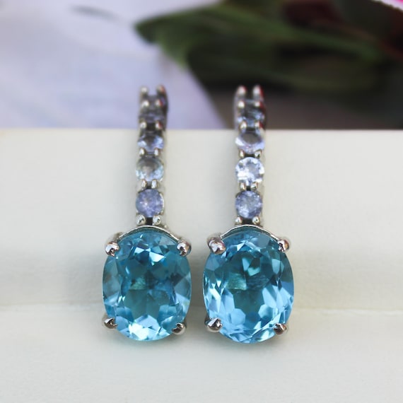 Natural Blue Topaz Vintage Earring With 925 Sterling 4.70 Grams November Birthstone