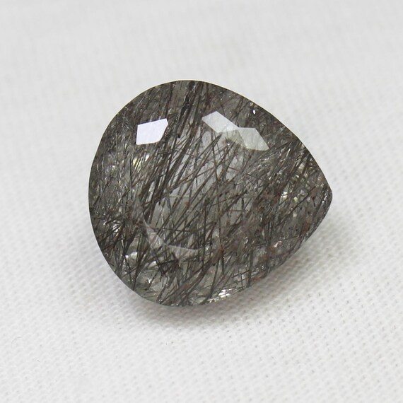 Faceted Black Rutile Quartz Heart: 9.85 Carat Gemstone