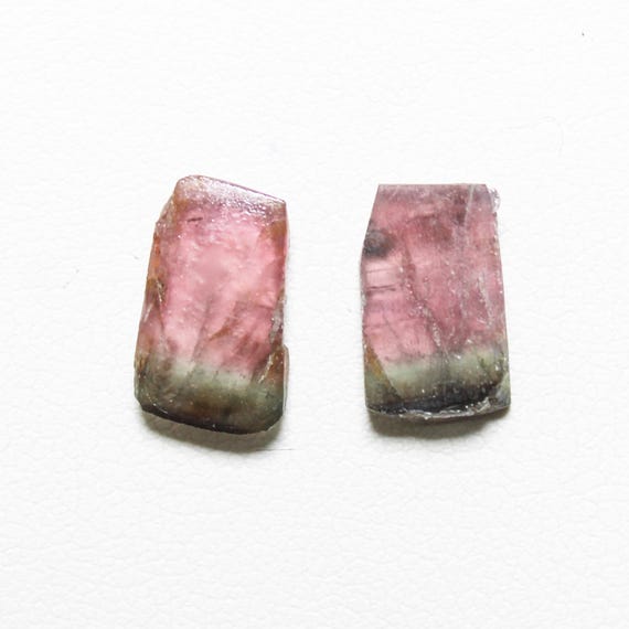 Watermelon Tourmaline Slice Pair: Fancy Cut Gemstone, 4.10 Carats