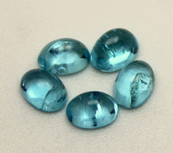 Natural Blue Apatite 5 Pieces Lot Cabochon: 3.00 Carat Gemstone (6x4 mm Size Oval)