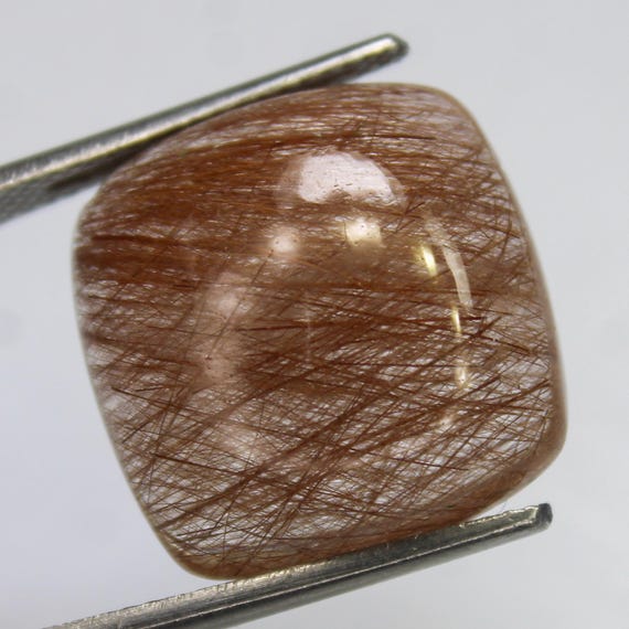 Natural Red Rutile Quartz Cabochon: Cushion Shape Gemstone (16x16x7 MM, 14.60 Cts)