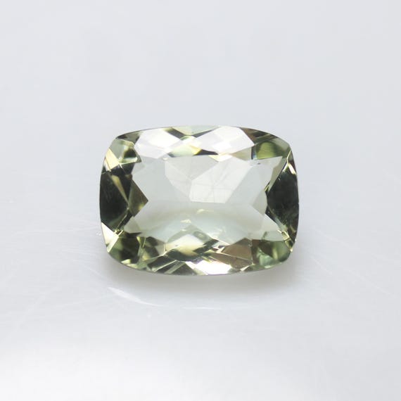 Faceted Green Amethyst Gemstone: 9.10 Carat Cushion Cut, 16x12x7 mm