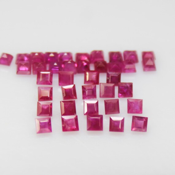Faceted Pink Ruby Gemstone: Square Cut, Jewelry Making (2-4 mm Lot