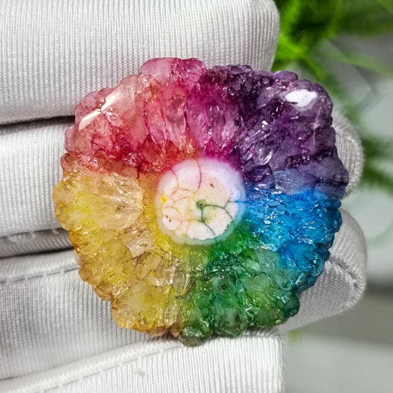 Rainbow Solar Quartz Slice: Natural Crystal Cabochon (35x34x8 MM, 86Ct)