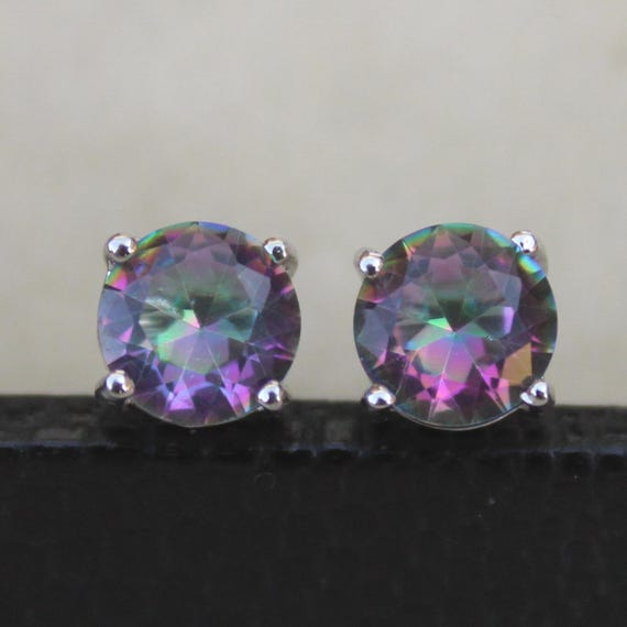 Natural Mystic Topaz Vintage Studs With 925 Sterling 1.68 Grams November Birthstone
