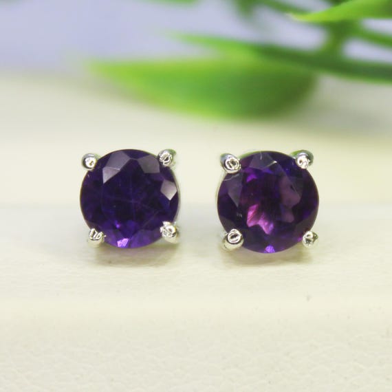 Natural Purple Amethyst Vintage Studs With 925 Sterling 1.30 Grams February Birthstone