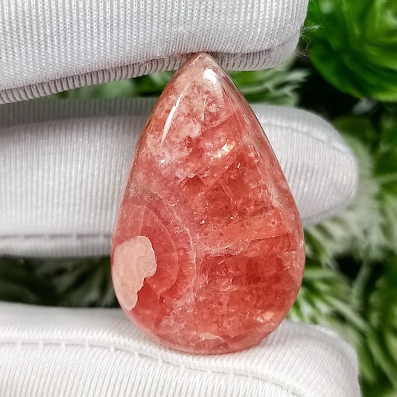 Pink Rhodochrosite Pear Cabochon: Natural Loose Gemstone (32x20x7mm, 45.00 Cts)