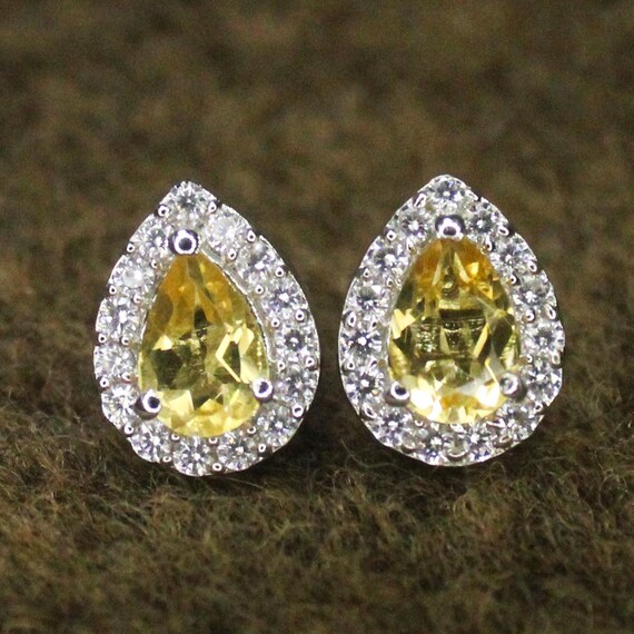 Natural Yellow Citrine Vintage Studs With 925 Sterling 3.10 Grams November Birthstone