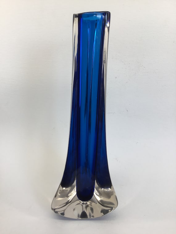 Murano Art Glass Stem Vase Blue Flower Vase Etsy