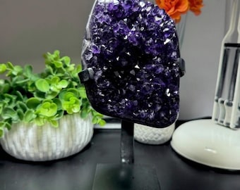 Big Sale!! Amethyst Druze On Metal Stand Size 3 (3-4 lbs) Uruguay Amethyst Geode Crystal
