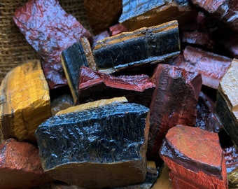Big Sale!! MIXED Tiger Eye Rough (Red, Blue, Gold) - 3000 Carat Lots + a Free Faceted Gemstone