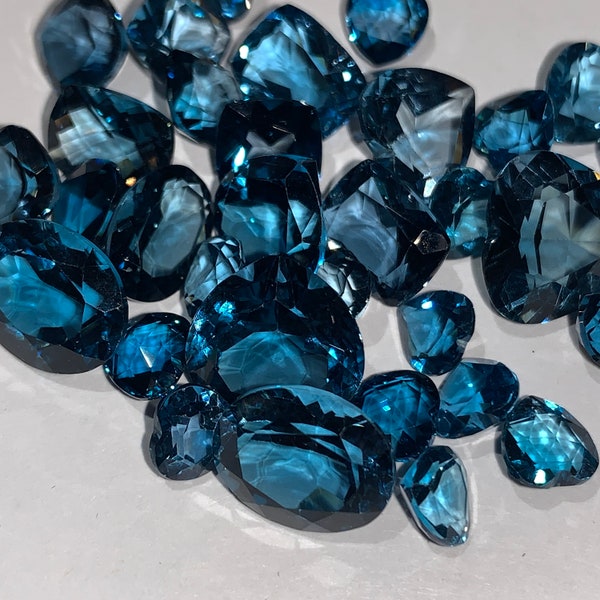 Winter Sale!! London Blue Topaz ALL NATURAL REAL Faceted Gemstones - Wholesale - (10-100) Carat lots. Mixed sizes - Top Quality