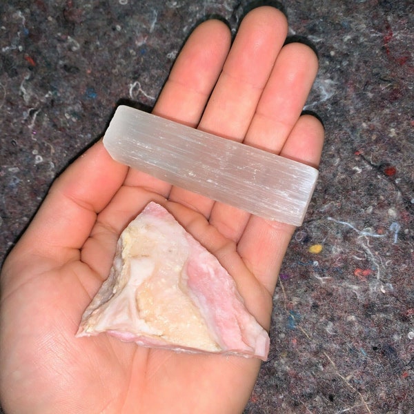 Summer Sale!! One (1) Charged Pink Opal Rough Gemstone + A Free Selenite Charging Stick