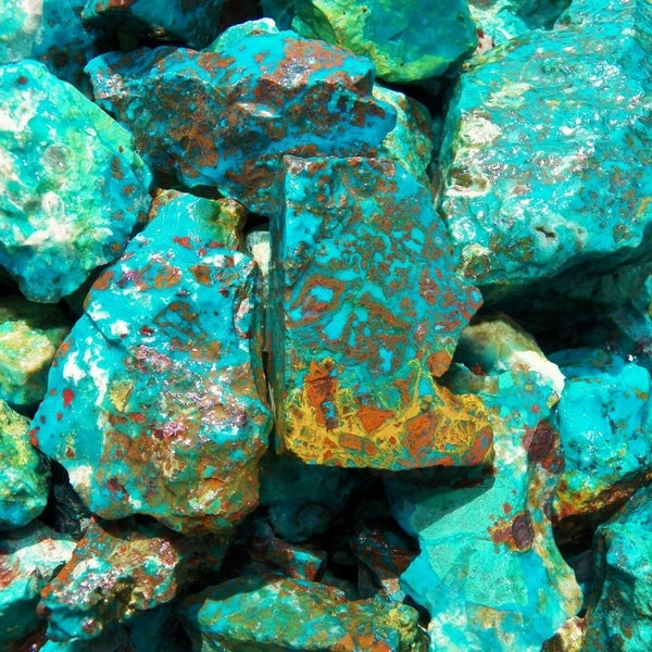 Summer Sale!! 1000 Carat Lots of Chrysocolla and Turquoise Rough Plus a Free Faceted Gemstone