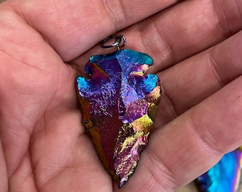 Big Sale!! Rainbow Mystic Obsidian Arrowhead Pendant - Gorgeous and Shiny Color!! *Gift for her, him, kids