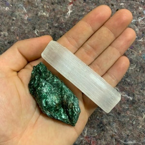 Big Sale!! One (1) Charged Fuchsite Rough Gemstone + A Free Selenite Charging Stick