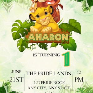 Wild One Lion King Geburtstagseinladung | Simba Safari Party | Bearbeitbare Canva Vorlage | Sofort Download