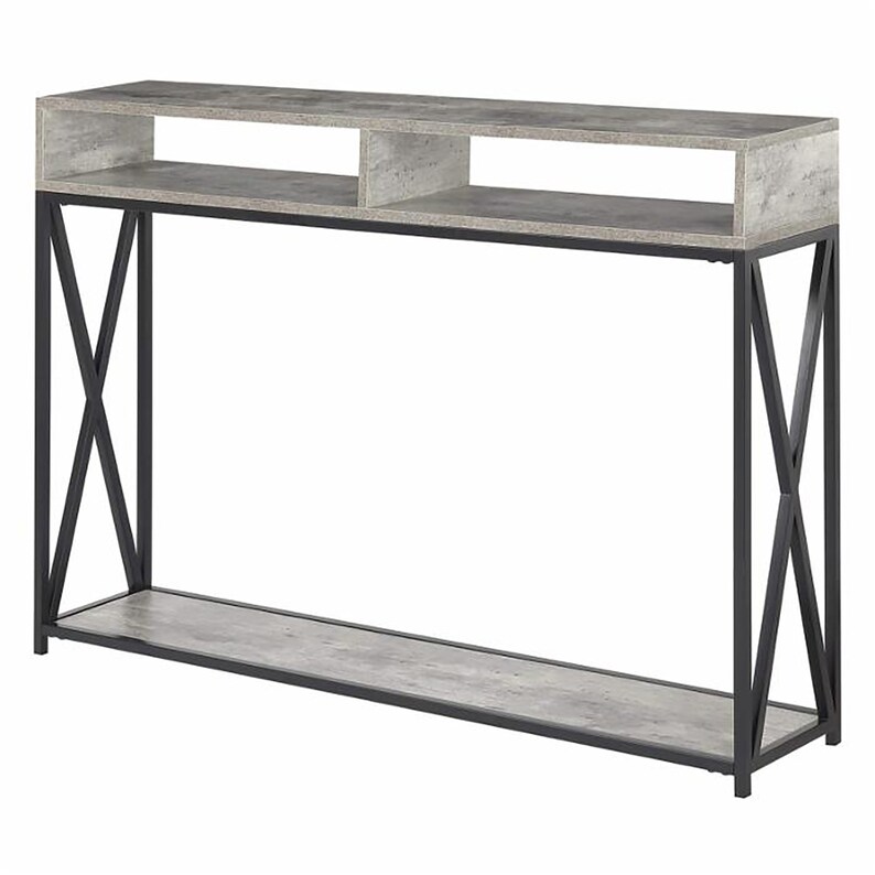 2 Tier Console Table Metal Base Wood Tabletop 2 Cubbies and Etsy