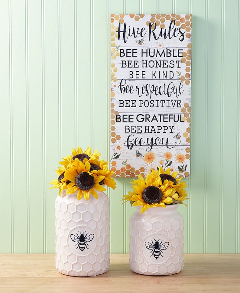 Farmhouse Bee Home Decor Collection White Vase Embellished Set of 3