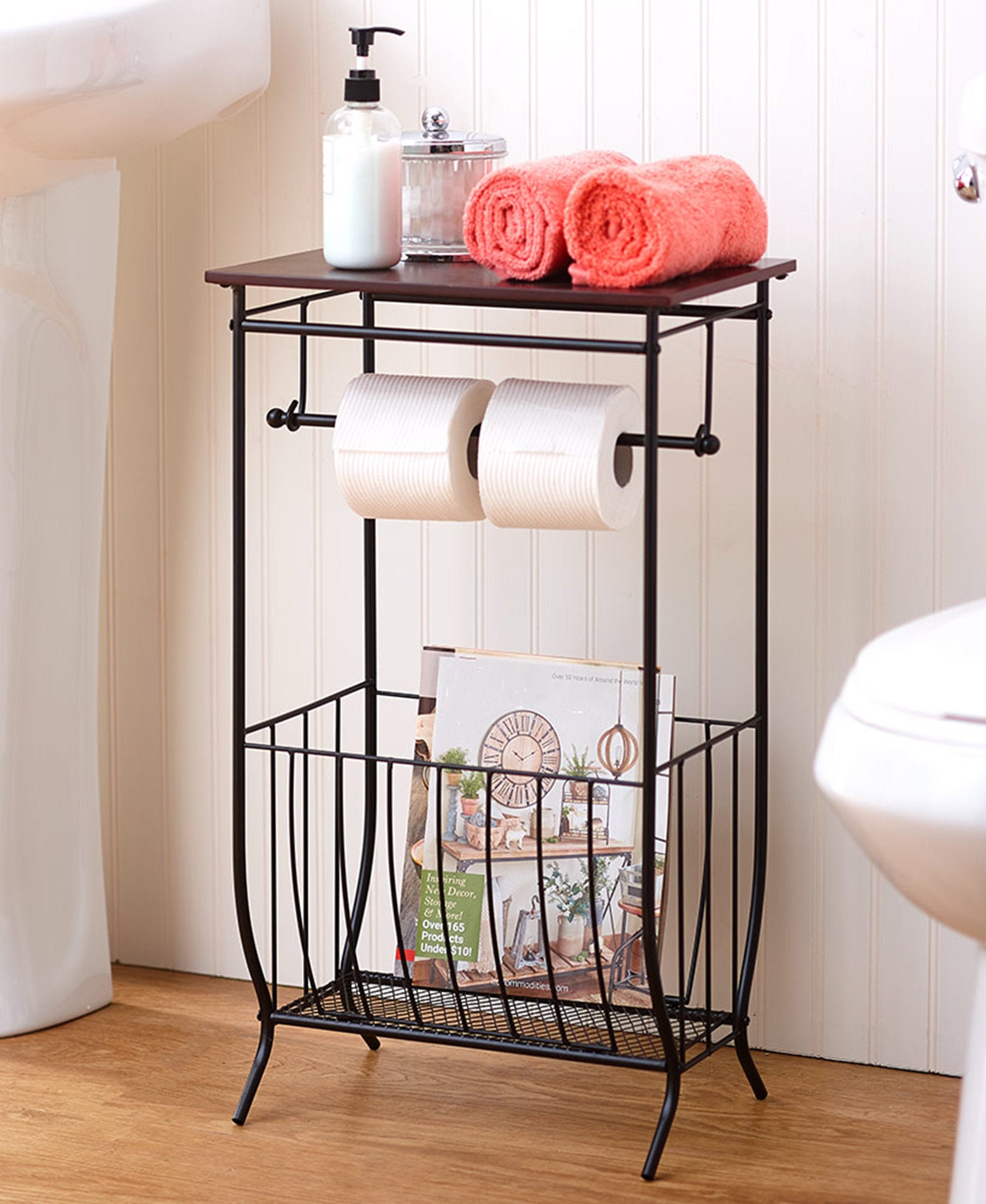 Classic Bathroom Storage Tables With Basket Sturdy Metal Frame Etsy