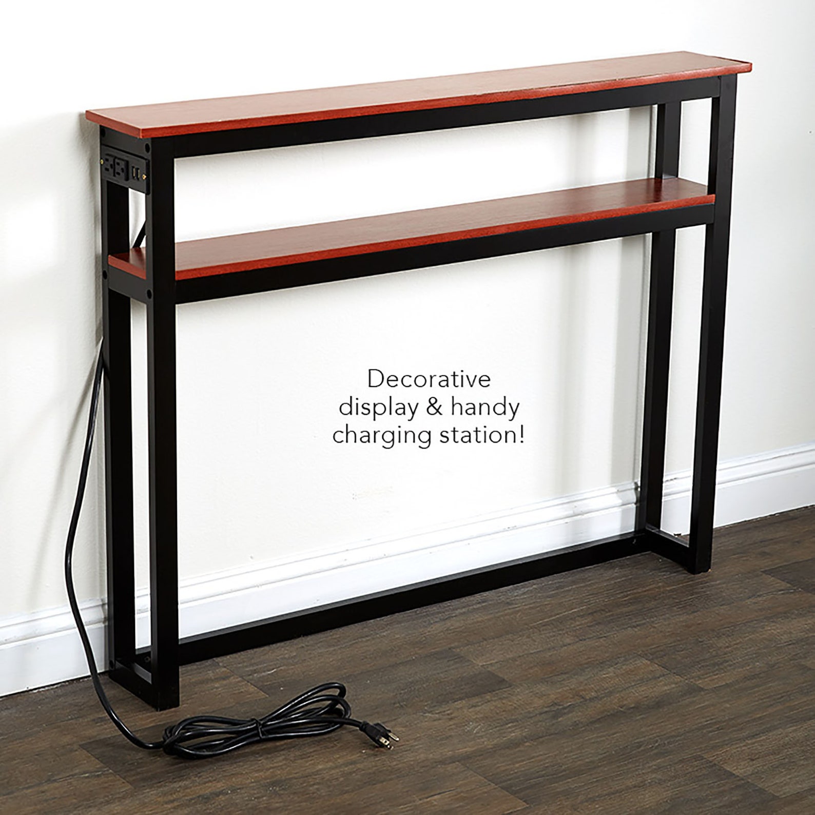 2Tier Skinny Sofa Table with Outlet USB Ports Behind Couch Etsy