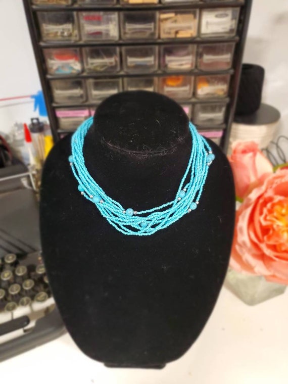 Vintage Teal Beaded Necklace