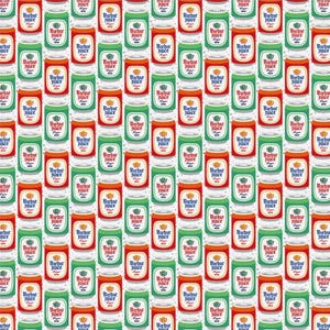 May include: A repeating pattern of colorful cans with the text "Birdie Juice" on them. The cans are red, green, and orange with white lettering.