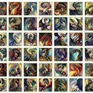 May include: A collection of 36 digital illustrations featuring colorful dragons in various poses. The dragons are depicted with intricate details and vibrant colors, showcasing a range of styles and expressions.