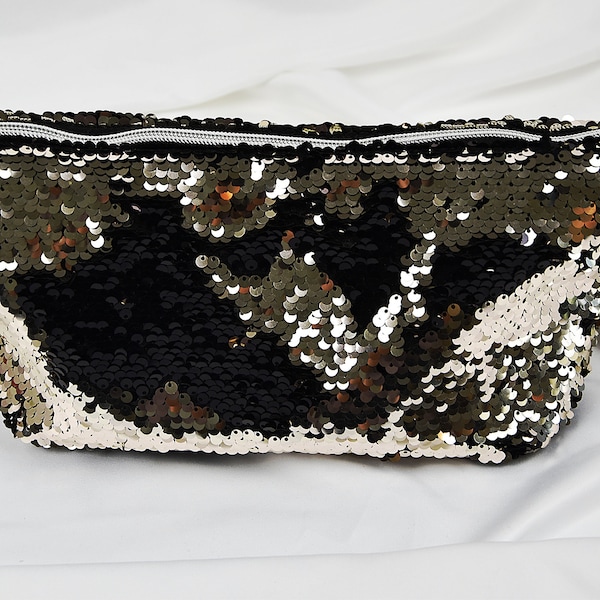 Glänzende Party-Clutch mit Pailletten – Silber/Schwarz