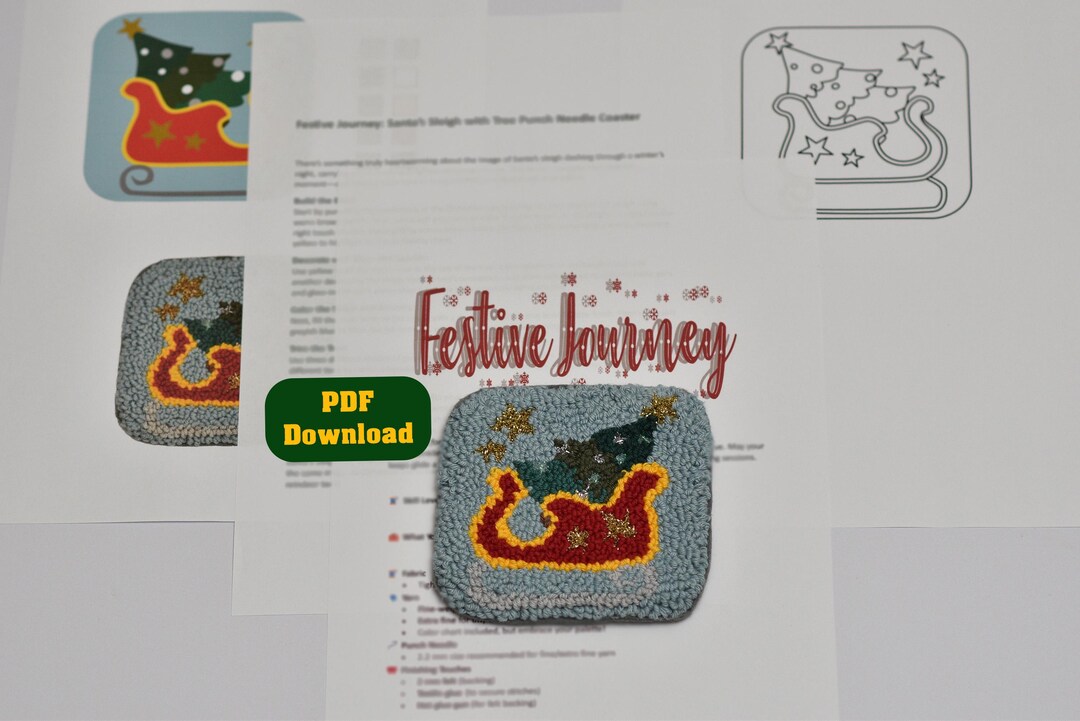Santa Sleigh Punch Needle Coaster Pattern PDF Digital Download ...
