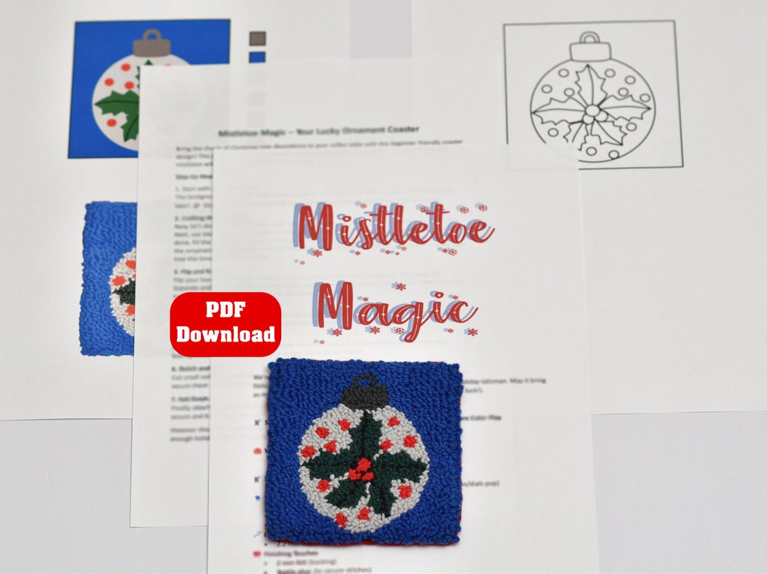 Ornament Mistletoe Punch Needle Coaster Pattern PDF Digital Download ...