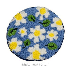Daisy Flower Coaster Punch Needle Pattern PDF – Beginner Mug Rug Embroidery Design