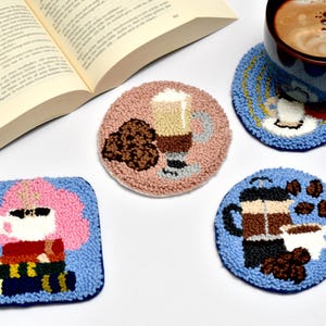 Brewed to Stitch Punch Needle Coffee Coaster for Coffee Lovers and Cozy Mornings