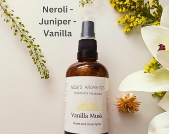 Vanilla + Neroli Natural Room Spray | Made with Essential Oils | Natural Room Mist | Linen and Pillow Spray | Vegan and Eco Friendly