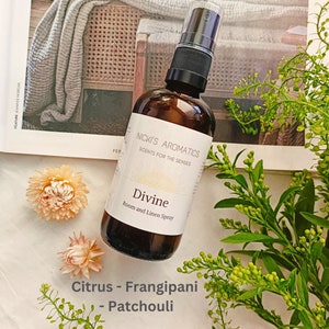 Divine Room and Linen Spray | Natural Aromatherapy Mist | Citrus & Floral Essential Oil Spray for Relaxation | with Frangipani