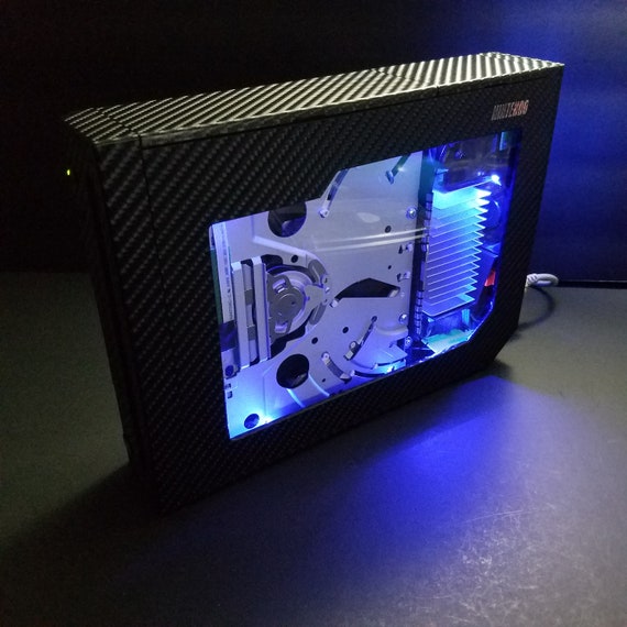 Custom Modded Wii with Blue LED Lights 320GB HDD 16GB SD Black Carbon Fiber Vinyl Wrap