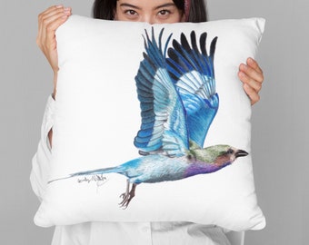 Lilac Breasted Roller Throw Pillow - 14 by 14 inches or 18 by 18 inches - 100% Polyester