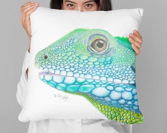 Chinese Water Dragon Throw Pillow - 14 by 14 inches or 18 by 18 inches - 100% Polyester