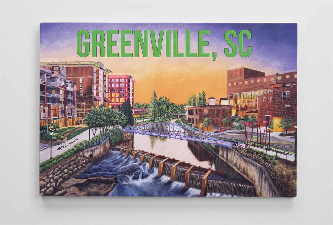 Greenville, South Carolina Skyline Logo Fine Art Print on Canvas Reedy