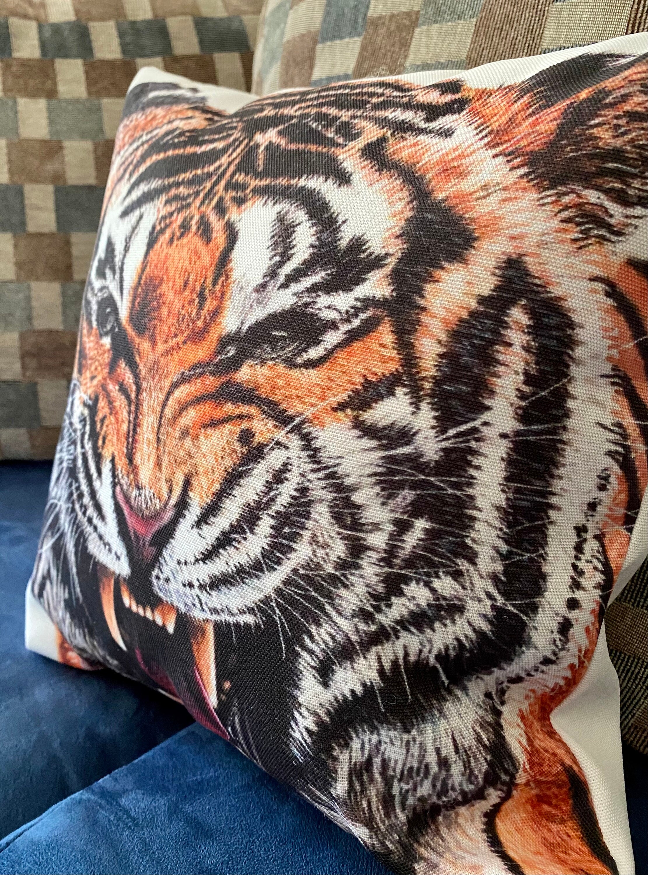 Tiger Throw Pillow 14x14 Animal Decorative Tiger Art Etsy