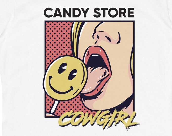 Candy Store Cowgirl Women's Fitted Next Level T-Shirt | White Graphic Tee | Ladies Alternative Streetwear