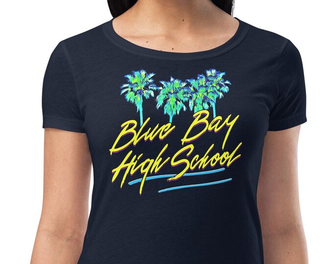 Blue Bay High School Women's Fitted Next Level T-Shirt | Navy Graphic Tee | Ladies Alternative Streetwear