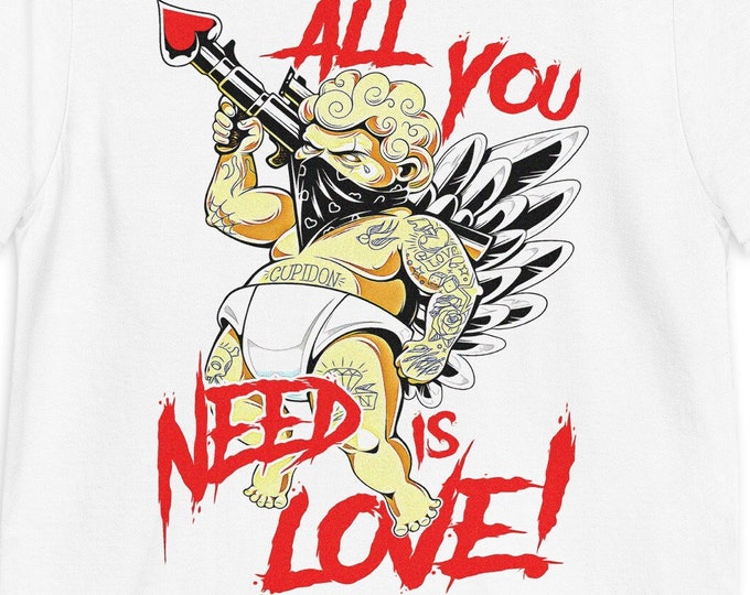 All You Need is Love Men's/Unisex White Cupid Graphic T Shirt | Super Soft Men's Cotton Tee