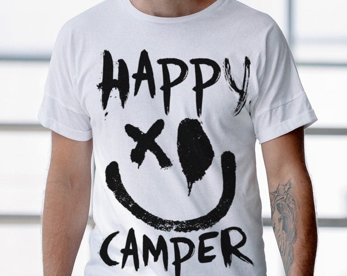 Happy Camper Men's/Unisex White Graphic T Shirt | Super Soft Men's Tee