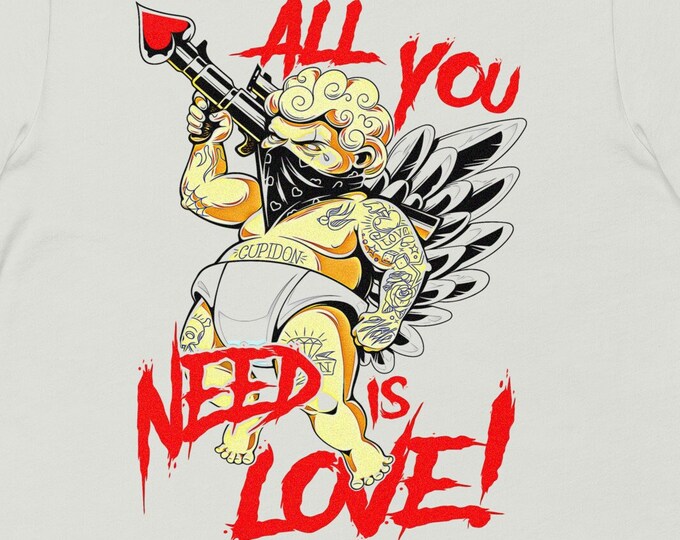 All You Need Is Love Men's Premium Graphic T Shirt | Bella + Canvas Silver Unisex Fashion