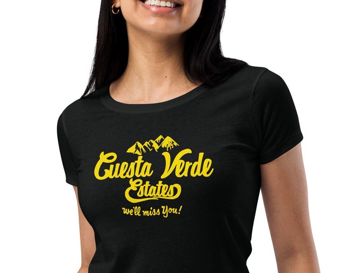 Cuesta Verde Estates Women's Fitted Next Level T-Shirt | Black Graphic Tee | Ladies Alternative Streetwear
