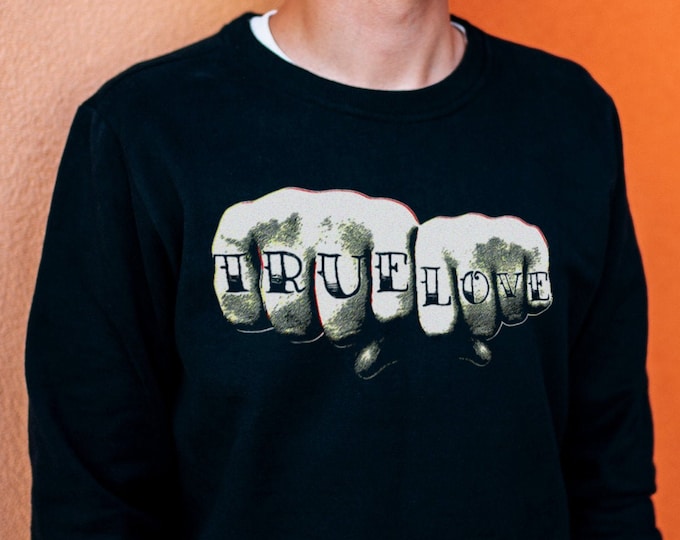 True Love Men's/Unisex Black Fleece / Cotton Pullover Sweatshirt